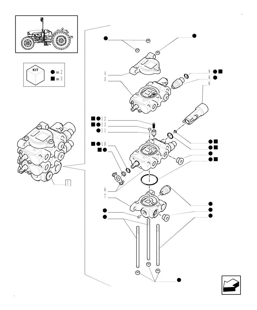 Схема запчастей Case IH MXU100 - (1.82.7/32A) - (VAR.221-713,704-942) 2 CONTROL VALVES WITH MECHANICAL JOYSTICK FOR LOADER - PARTS COMPONENTS (07) - HYDRAULIC SYSTEM