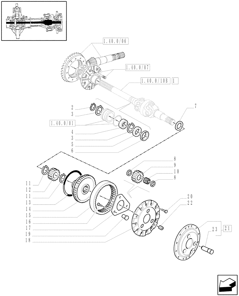 Схема запчастей Case IH MXU125 - (1.40.0/10[02]) - 4WD FRONT AXLE (VAR 357-358) DIFFERENTIAL GEARS AND DIFFERENTIAL SHAFT (04) - FRONT AXLE & STEERING