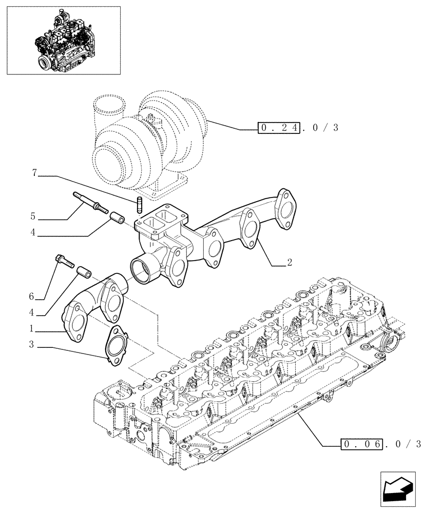 Схема запчастей Case IH MXU135 - (0.07.7/03) - EXHAUST MANIFOLD (01) - ENGINE