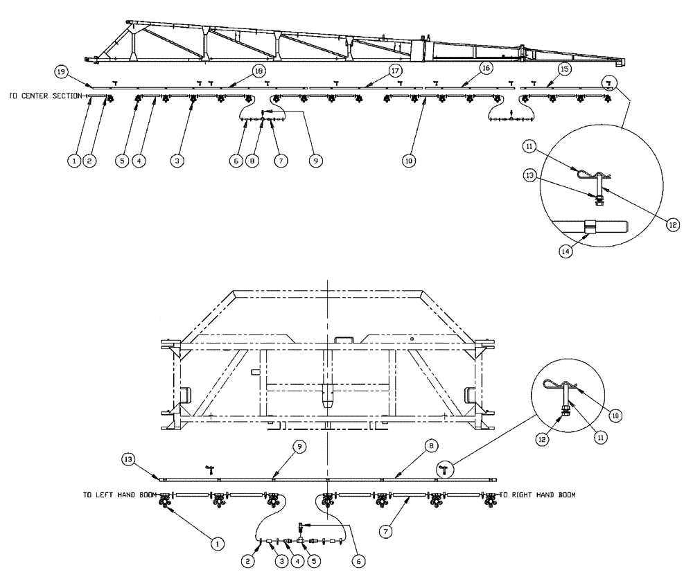 Схема запчастей Case IH PATRIOT XL - (09-042[02]) - 75 5-BOOM SHUTOFF-20" ON CENTER-NOZZLES, CENTER BOOM 5-WAY NOZZLES Liquid Plumbing