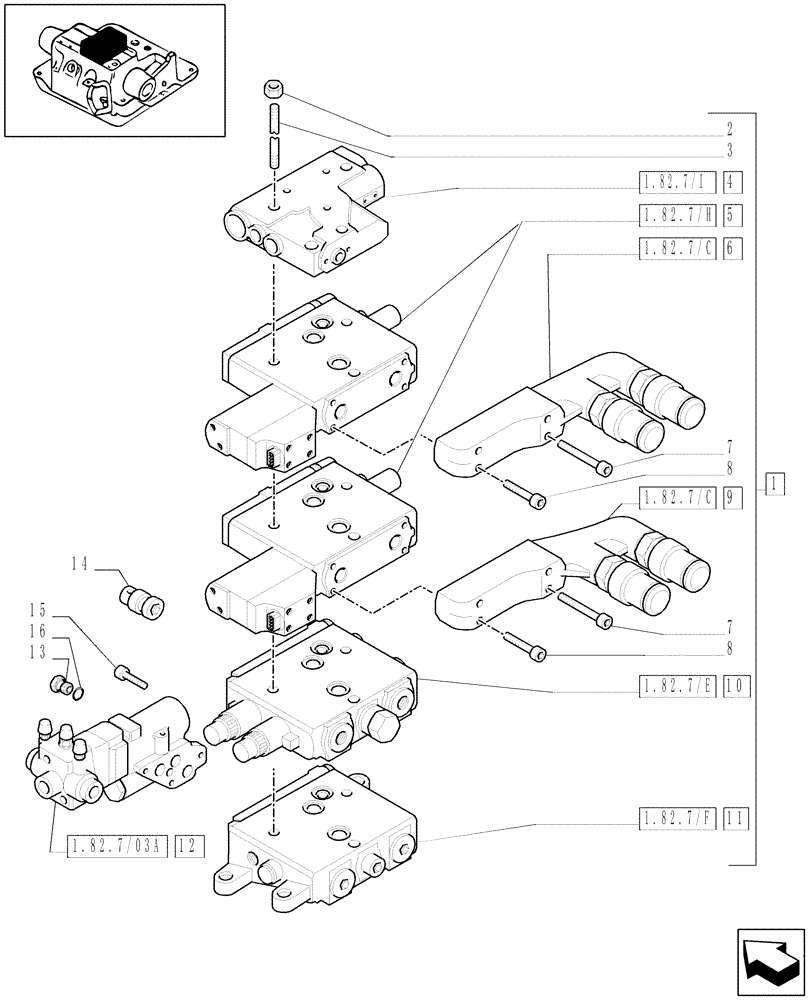 Схема запчастей Case IH MXU135 - (1.82.7/29[01]) - (VAR.377) 2 CCLS (EDC) ELECT.CONTROL VALVES WITH TRAILER BRAKE VALVE (ITALY) AND ASSOCIATED PARTS - C5504 (07) - HYDRAULIC SYSTEM