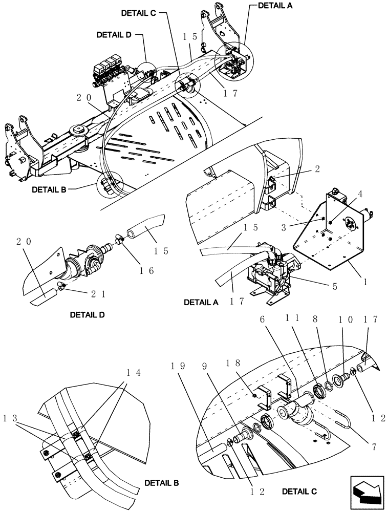 Схема запчастей Case IH 1200PT - (L.40.A[21]) - LAYOUT LIQUID FERTILIZER TONGUE HOSE ROUTING, 12/23 ROW, 16/31 ROW & 24 ROW - REAR DETAILS (BSN CBJ022251) L - Field Processing