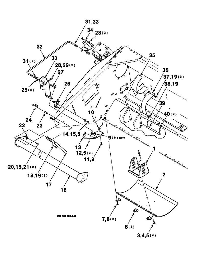 Схема запчастей Case IH 625 - (7-22) - LEAN BAR, DIVIDER AND SKID SHOE ASSEMBLY, RIGHT (58) - ATTACHMENTS/HEADERS