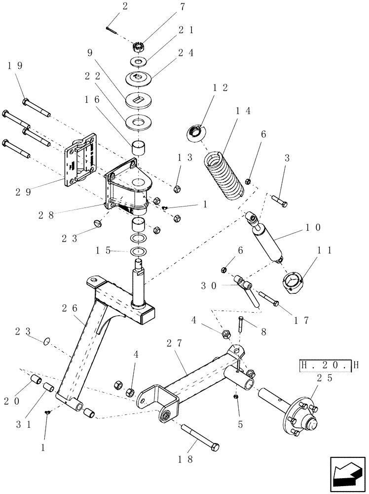 Схема запчастей Case IH SRX160 - (H.20.H[02]) - WHEELED BOOM - FRICTION CASTER WHEEL ASSEMBLY H - Working Arm