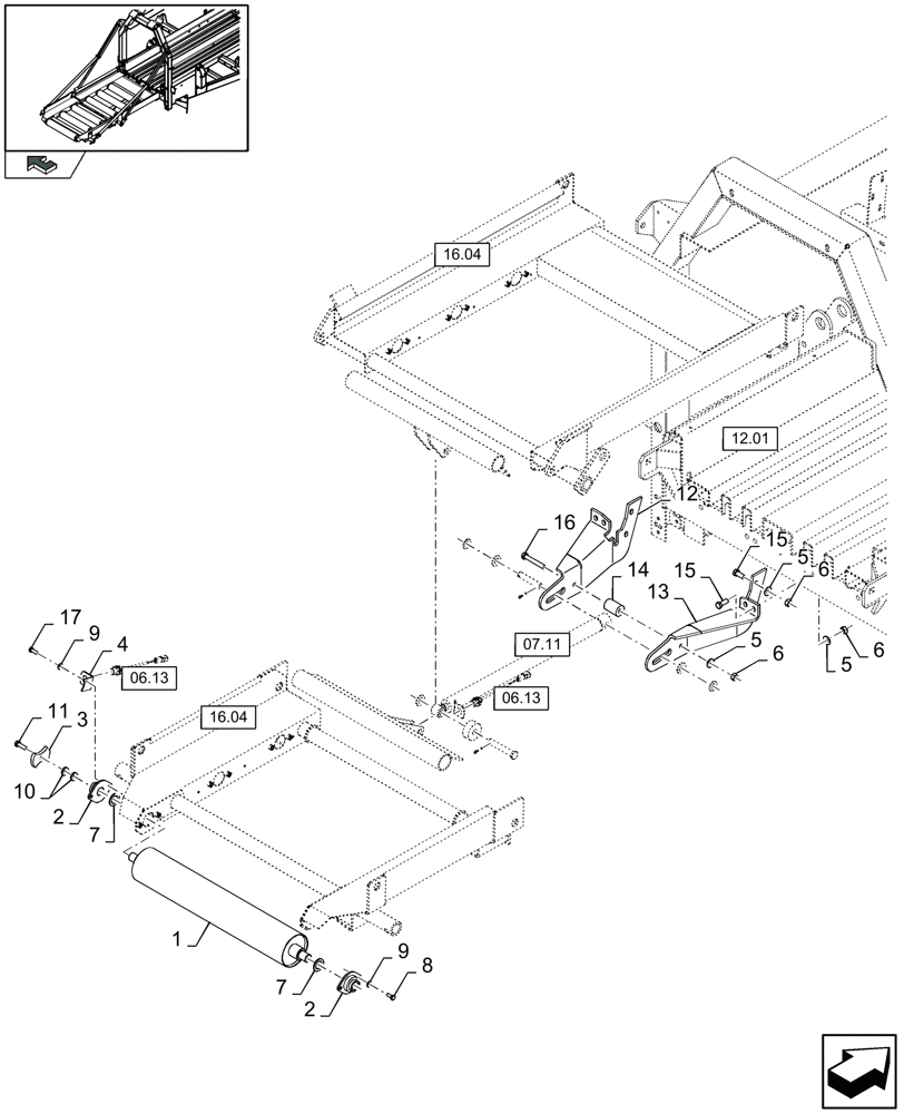 Схема запчастей Case IH LB333S - (16.05[01]) - ROLLER BALE CHUTE, BOTTOM (16) - BALE EJECTOR