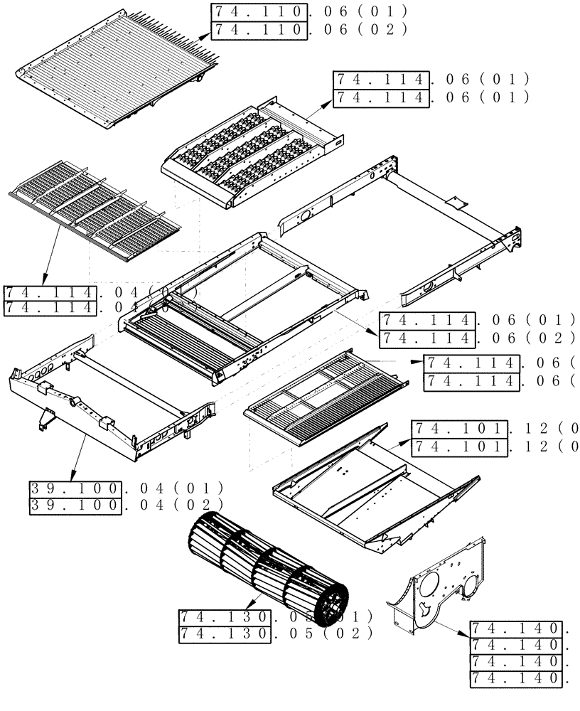 Схема запчастей Case IH 7010 - (74.000.00) - SECTION INDEX - CLEANING SHOE (74) - CLEANING