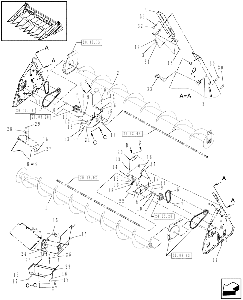 Схема запчастей Case IH 3408-22 - (20.03.12) - AUGER DRIVE, DOUBLE, DRIVING SIDE (58) - ATTACHMENTS/HEADERS