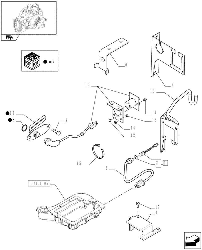 Схема запчастей Case IH PUMA 210 - (1.75.4/03[01]) - (VAR.381) (120V) ENGINE BLOCK AND TRANSMISSION OIL HEATERS - C7114 (06) - ELECTRICAL SYSTEMS