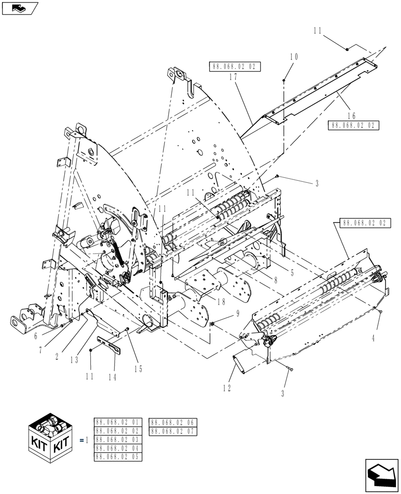 Схема запчастей Case IH RB455A - (88.068.02[01]) - DIA KIT, DELUXE NET, STATIONARY ROLL & BRAKE TENSION MOUNTING (88) - ACCESSORIES