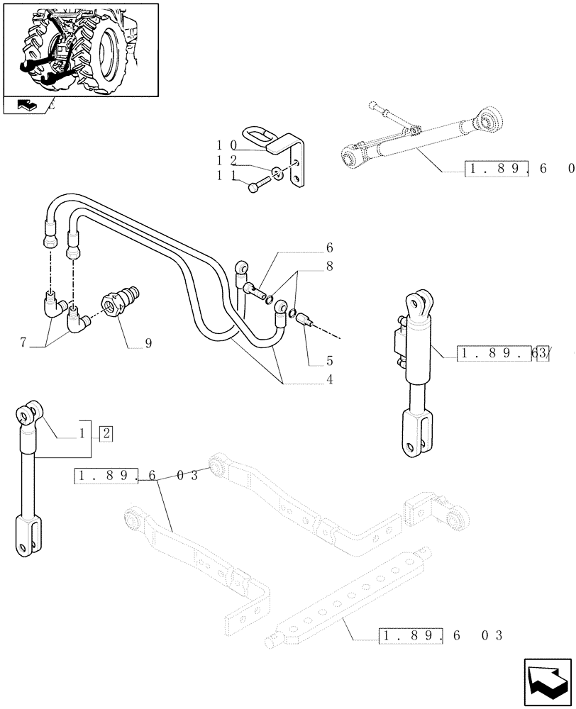 Схема запчастей Case IH FARMALL 85N - (1.89.6/02) - HYDRAULIC RIGHT LIFTING ROD (VAR.330036-335965-337965-330966-332966 / 743536) (09) - IMPLEMENT LIFT