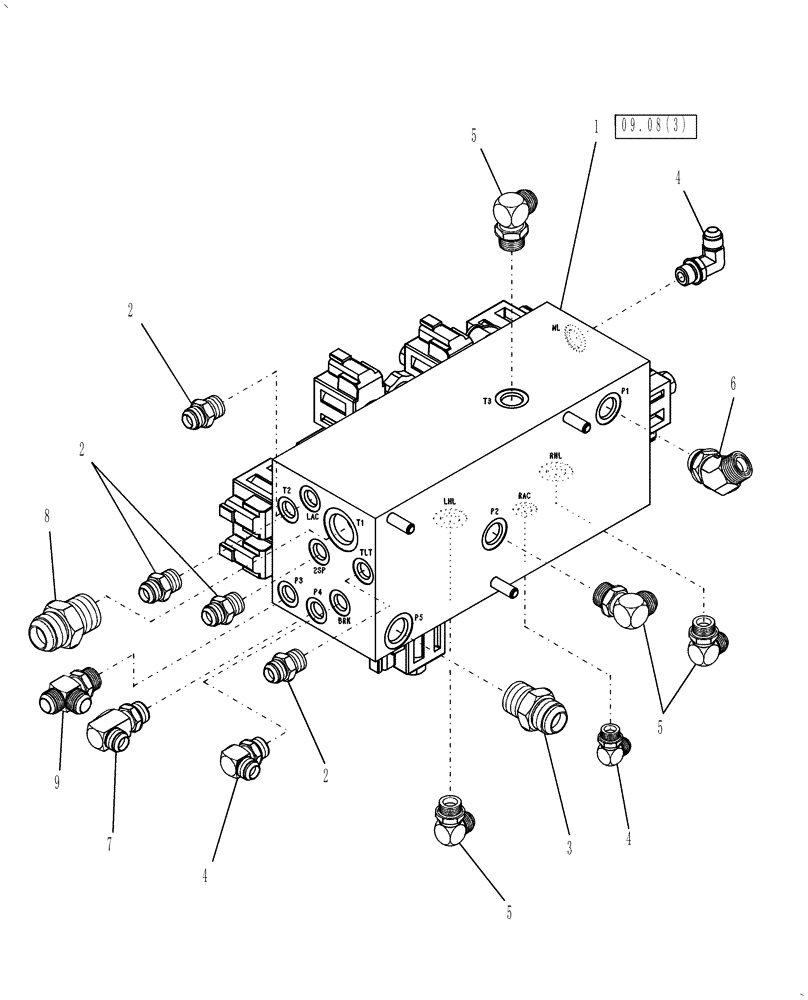 Схема запчастей Case IH WD1203 - (09.09[2.1]) - MANIFOLD, INDEPENDENT, CONNECTORS - DRAPER OPTION, FROM YCG667001 (09) - HEADER LIFT LINKAGE