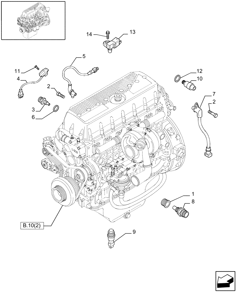 Схема запчастей Case IH AFX8010 - (B.10.A.95[1]) - ENGINE SENSORS (504037555) B - Power Production