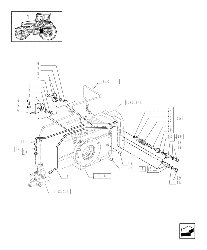 Схема запчастей Case IH JX90U - (1.80.6/01[02]) - (VAR.007) NASO - POWER TAKEOFF - PIPES, UNIONS & VALVE (07) - HYDRAULIC SYSTEM