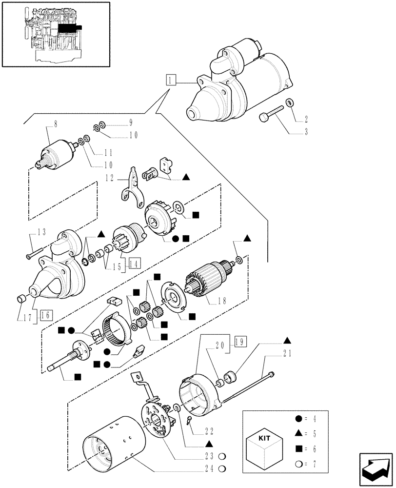 Схема запчастей Case IH JX80U - (0.36.0/ A) - STARTER ATTACHING GROUP (01) - ENGINE