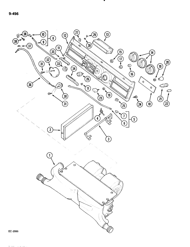 Схема запчастей Case IH 885 - (9-496) - AIR CONDITIONING CONTROLS (09) - CHASSIS/ATTACHMENTS