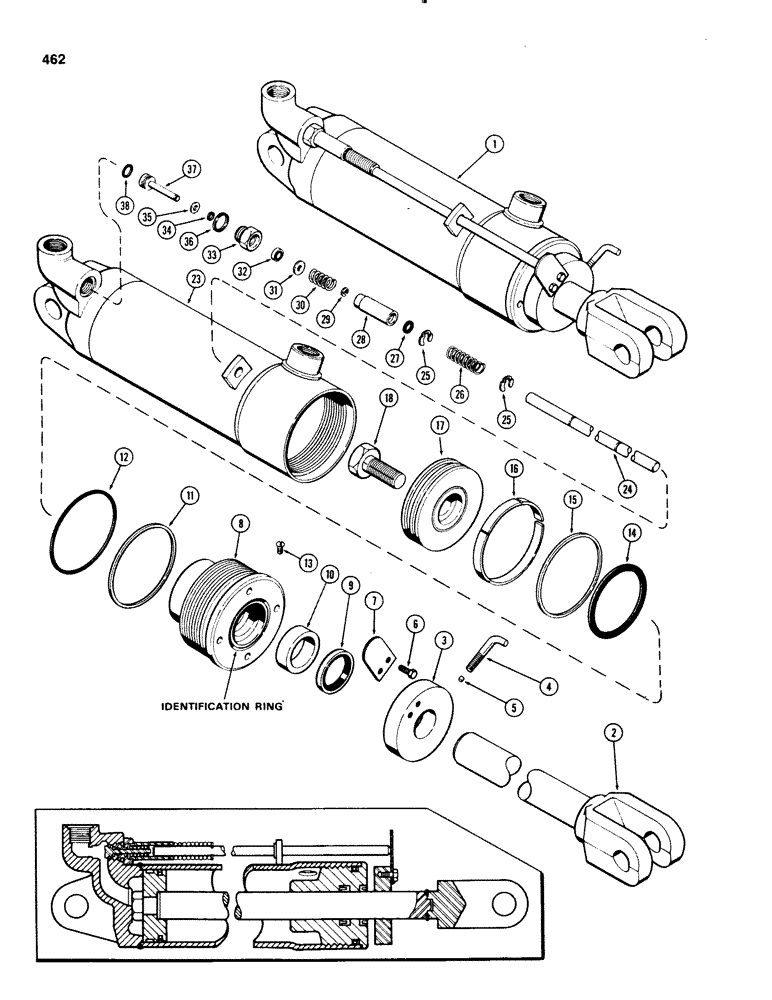 Схема запчастей Case IH 1070 - (0462) - G33769 REMOTE HYDRAULIC CYLINDER, 4" BORE X 8" SROKE GLAND W/INDENTIFICATION RING W/O CENTER BEARING (08) - HYDRAULICS