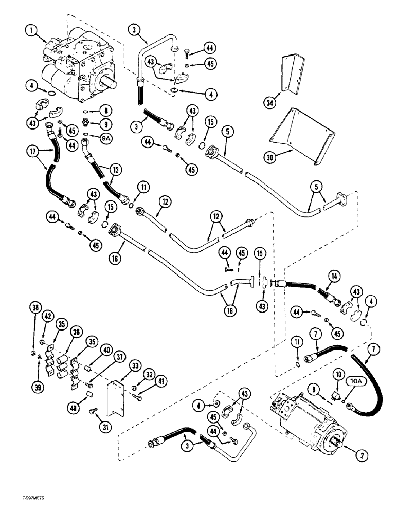 Схема запчастей Case IH 1660 - (6-08) - HYDROSTATIC PUMP AND MOTOR SYSTEM, SINGLE SPEED, P.I.N. JJC0041567 AND AFTER (03) - POWER TRAIN