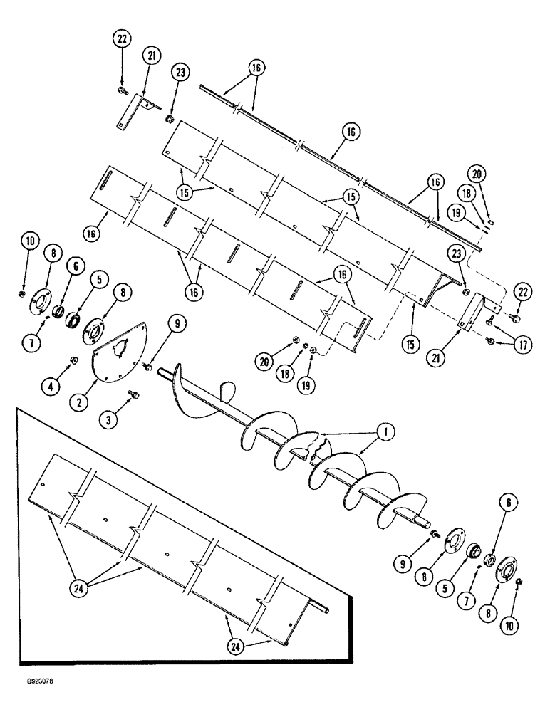 Схема запчастей Case IH 1644 - (9E-06) - GRAIN TANK, BOTTOM AUGERS (17) - GRAIN TANK & UNLOADER