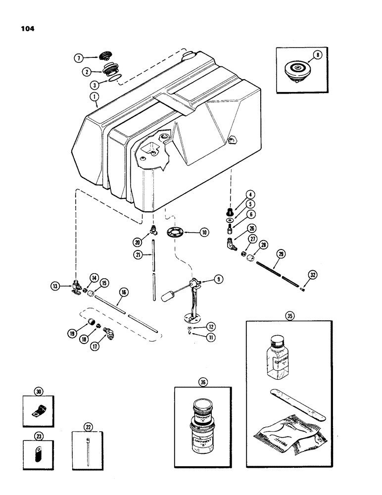 Схема запчастей Case IH 970 - (104) - FUEL TANK AND LINES, (401B) DIESEL ENGINE, POLYETHELENE MATERIAL (03) - FUEL SYSTEM