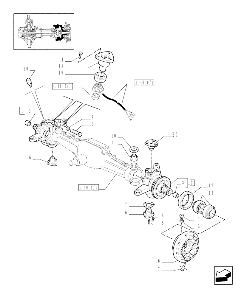 Схема запчастей Case IH MXM155 - (1.40.4/02[02]) - (VAR.452) 4WD FRONT AXLE WITH BRAKES FOR TERRALOCK - STEERING PIVOT PINS AND HUBS (04) - FRONT AXLE & STEERING