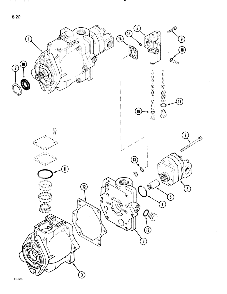 Схема запчастей Case IH 2096 - (8-022) - GEAR AND PISTON PUMP ASSEMBLY (08) - HYDRAULICS