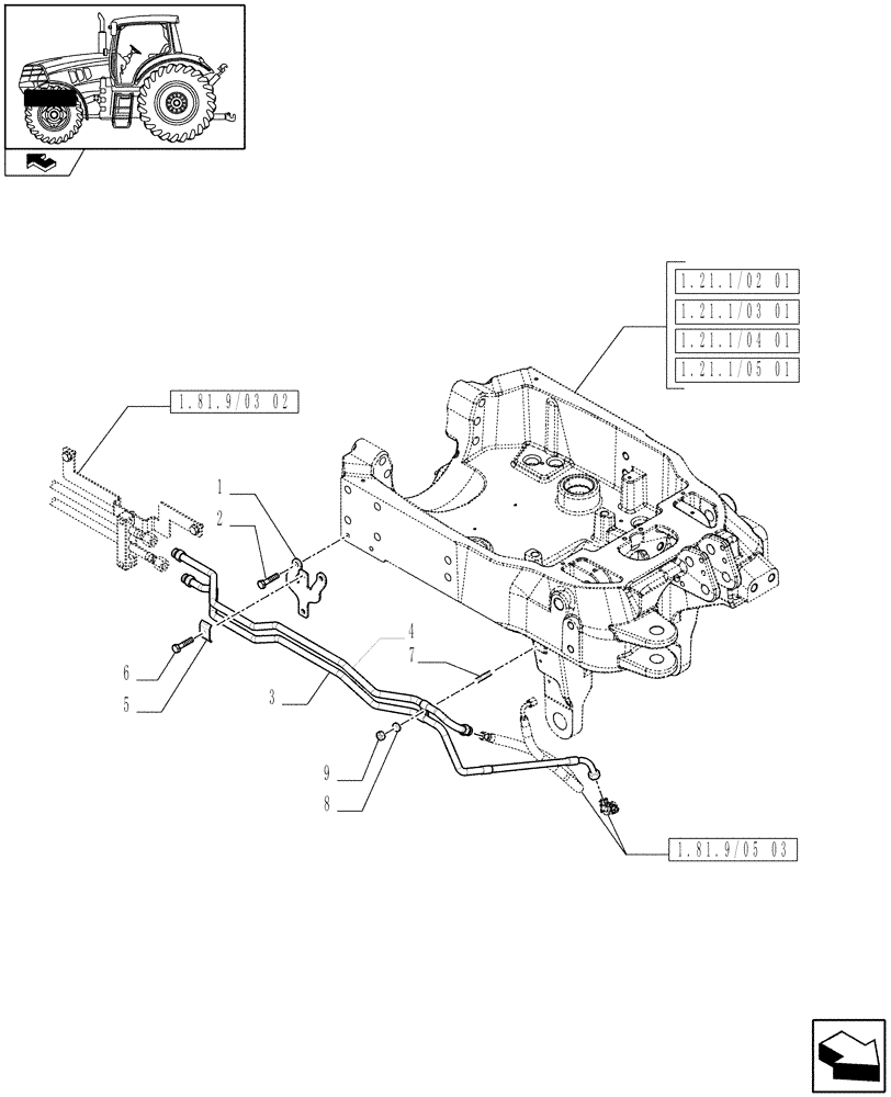 Схема запчастей Case IH PUMA 125 - (1.81.9/03[01A]) - TUBES FOR FRONT HPL FROM MID MOUNT VALVES - D6778 (VAR.332926) (07) - HYDRAULIC SYSTEM