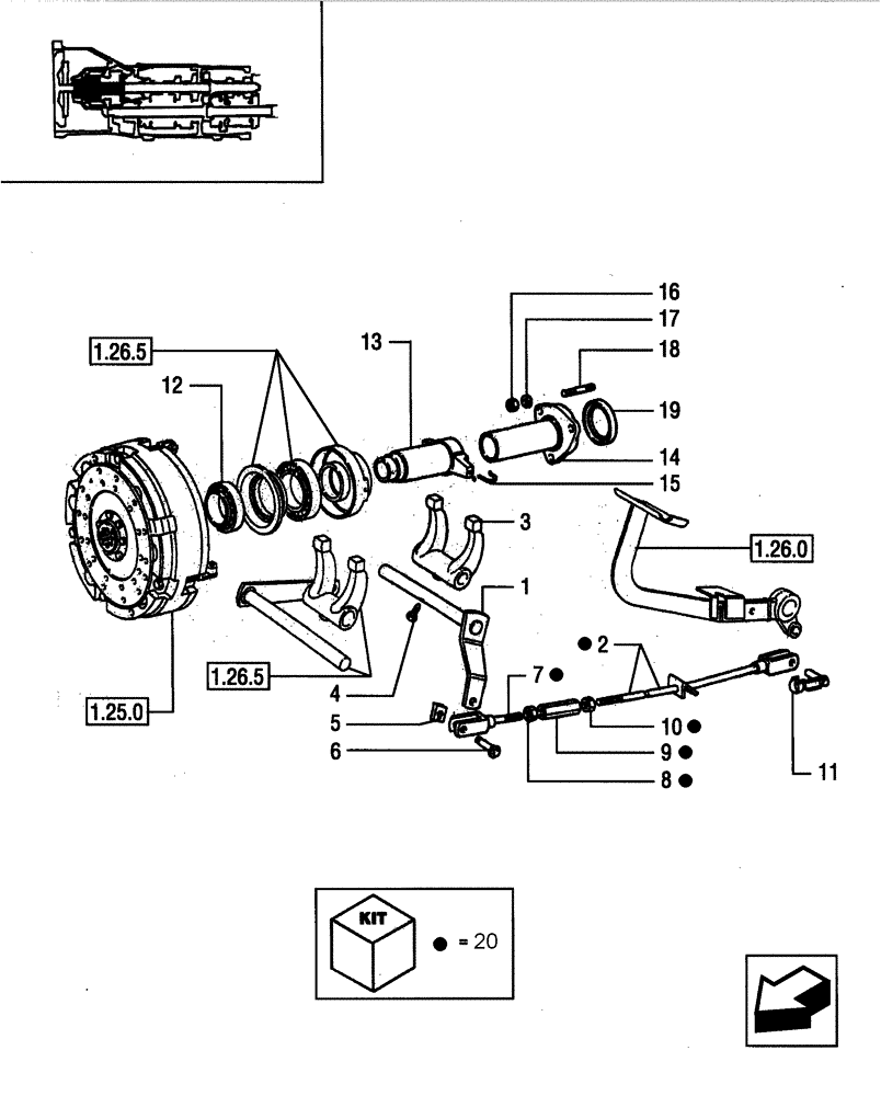 Схема запчастей Case IH JX85 - (1.26.2) - LEVERS AND TIE-ROD - PEDAL, LEVER AND SUPPORT (03) - TRANSMISSION