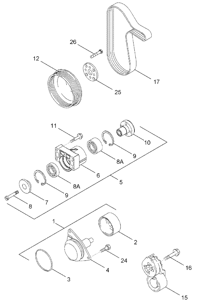 Схема запчастей Case IH TITAN 3020 - (02-037[02]) - TITAN WATER PUMP, FAN DRIVE, AND BELT TENSIONER (01) - ENGINE