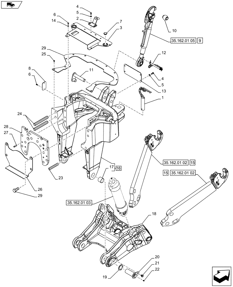 Схема запчастей Case IH PUMA 170 - (35.162.01[01]) - FRONT HPL - LIFTER, HOUSING & COVER (VAR.743481-743482-743483-743484-743485-743486 / 743765) (35) - HYDRAULIC SYSTEMS