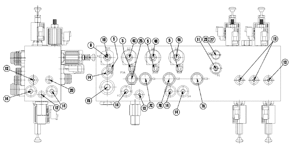 Схема запчастей Case IH 810 - (07-013[01]) - VALVE BLOCK, DOUBLE BIN, W/AUGER Hydraulic Components