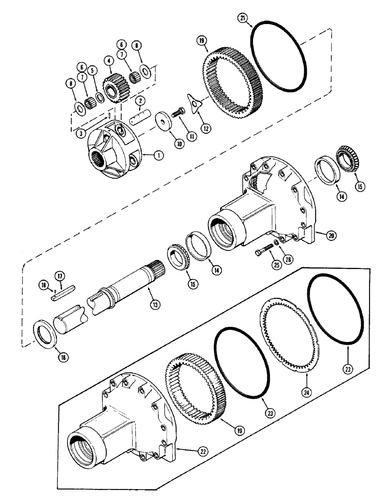 Схема запчастей Case IH 1370 - (208) - REAR AXLE HOUSING AND PLANET GEARS, 3-1/2 INCH DIAMETER AXLE SHAFT, FIRST USED TRANS. S/N 10032467 (06) - POWER TRAIN