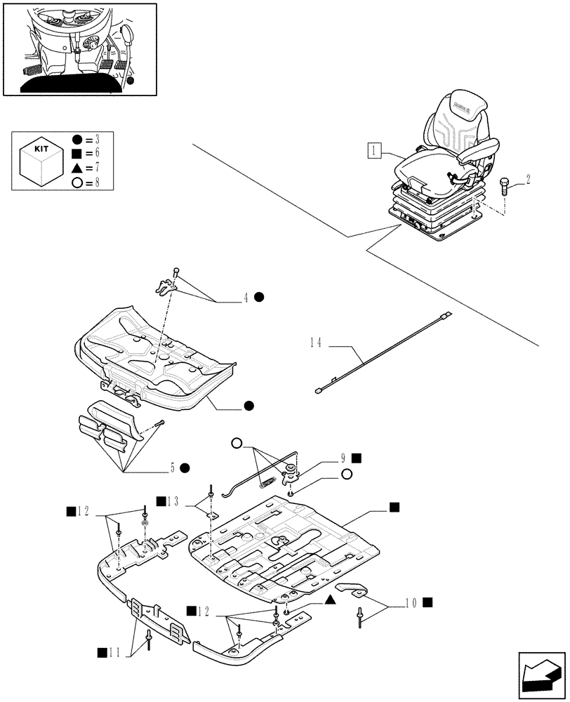 Схема запчастей Case IH MAXXUM 140 - (1.93.3/ O[03]) - DELUXE SEAT WITH AIR SUSPENSION, BELT AND SWITCH - BREAKDOWN (STD + VAR.331709) (10) - OPERATORS PLATFORM/CAB