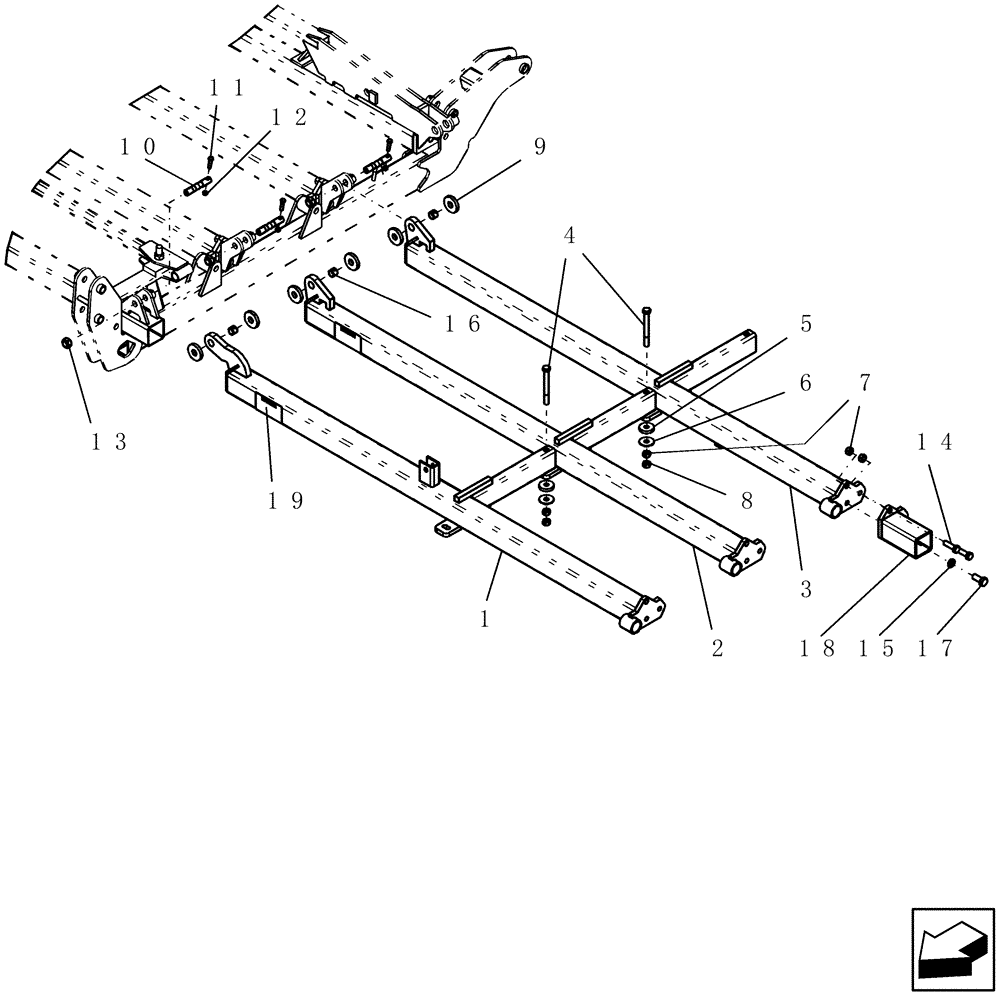 Схема запчастей Case IH ATX400 - (1.340.1) - 9 FIVE SECTION OUTER WING (FRONT) - 57 MODEL SHOWN (12) - FRAME