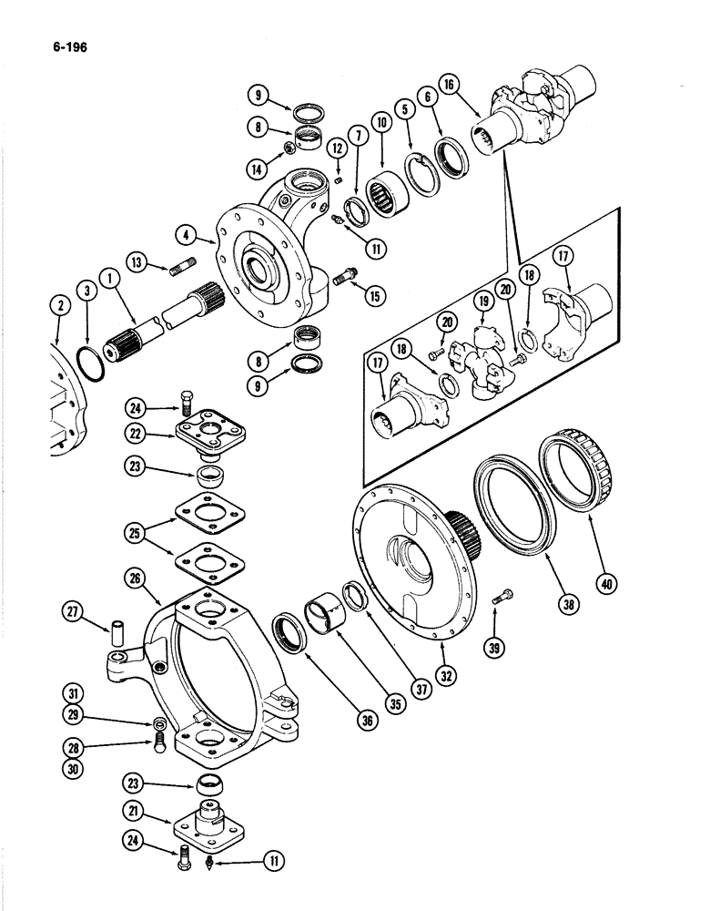 Схема запчастей Case IH 4894 - (6-196) - FRONT AXLE ASSEMBLY P.I.N. 8865170 AND AFTER, LH TRUNNION, SPINDLE AND SHAFT (06) - POWER TRAIN