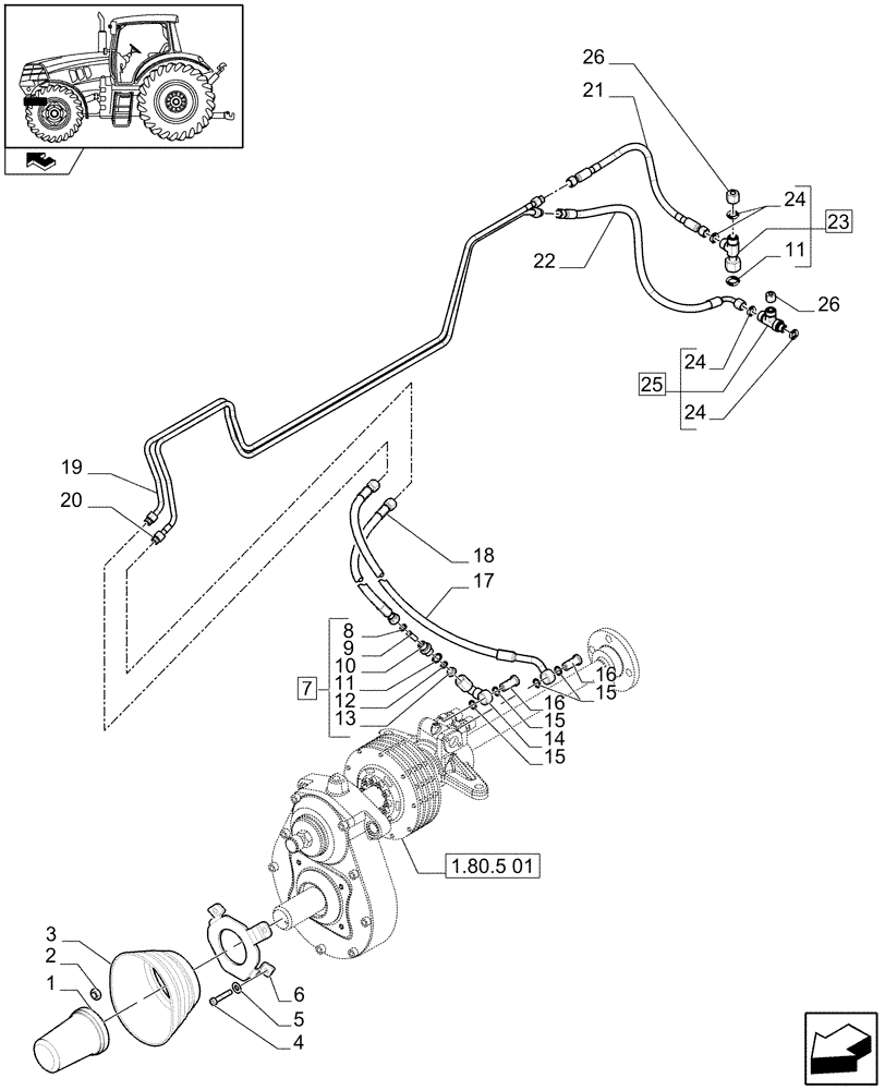 Схема запчастей Case IH PUMA 155 - (1.80.5[02]) - INTEGRATED FRONT HPL WITH PTO - GUARDS AND PIPES (VAR.333648-334648-335648) (07) - HYDRAULIC SYSTEM