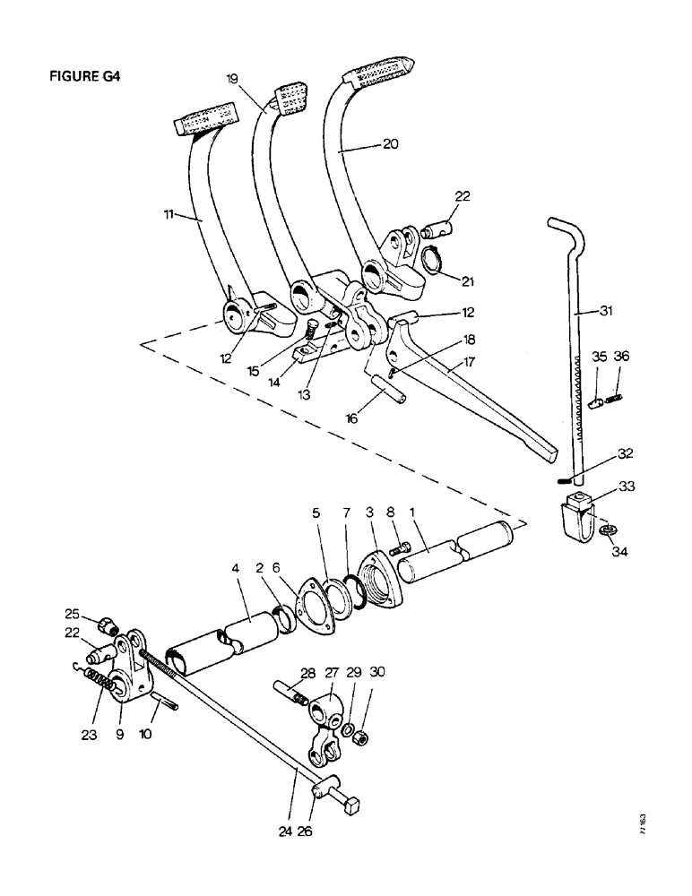 Схема запчастей Case IH 1410 - (G4-1) - BRAKES, BRAKE LINKAGE, [A] 1410, 1412, 1412G, [B] 1410 4WD (5.1) - BRAKES