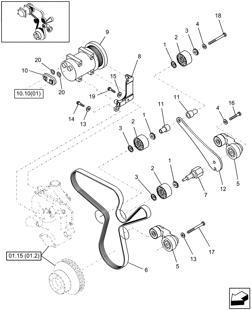 Схема запчастей Case IH WDX2302 - (02.02[01.2]) - AC COMPRESSOR & DRIVE, FROM PIN HCA043144 (WDX1902) & HCA0036117 (WDX2302) (02) - ENGINE EQUIPMENT