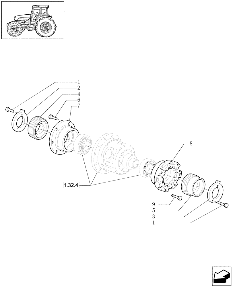 Схема запчастей Case IH JX1090U - (1.32.0/01) - (VAR.406) FRONT AXLE,40KM/H HYDR. DIFF. LOCK - BOXES AND SUPPORT (03) - TRANSMISSION