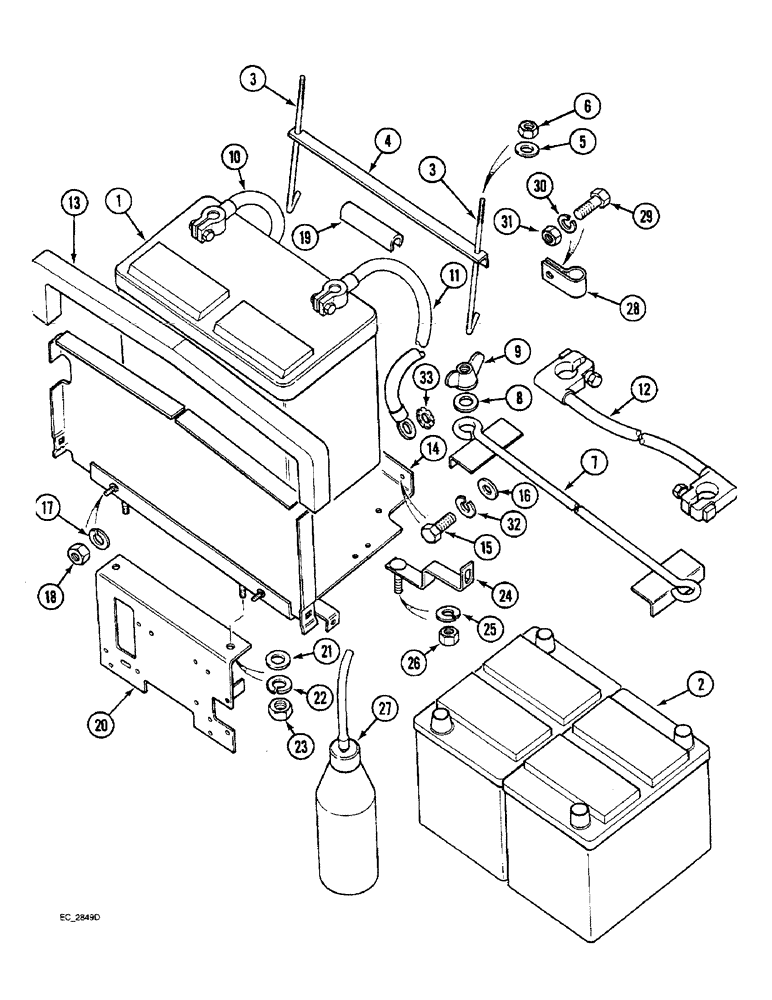 Схема запчастей Case IH 3220 - (4-044) - BATTERY TRAY, BATTERY AND CABLES, WITHOUT CAB (04) - ELECTRICAL SYSTEMS