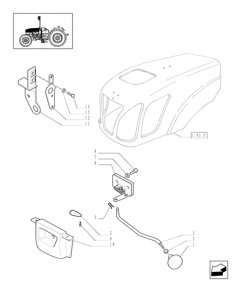 Схема запчастей Case IH JX1070C - (1.83.0/02) - (VAR.838-839) FRONT PTO LIFT - HOODS (08) - SHEET METAL