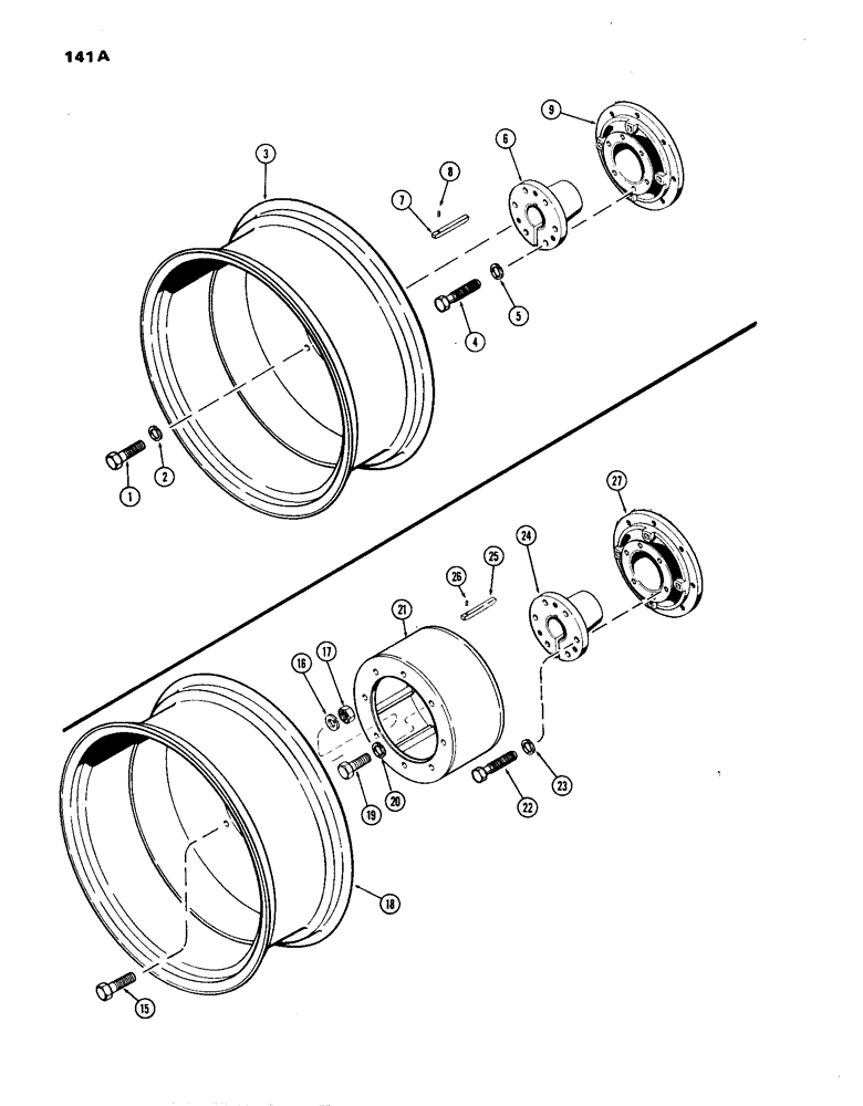 Схема запчастей Case IH 1270 - (141A) - OUTER DUAL STEEL REAR WHEELS, USED W/ 3-1/2 INCH OR 3-7/8 INCH DIAMETER AXLE SHAFT AND 38 INCH RIMS (06) - POWER TRAIN