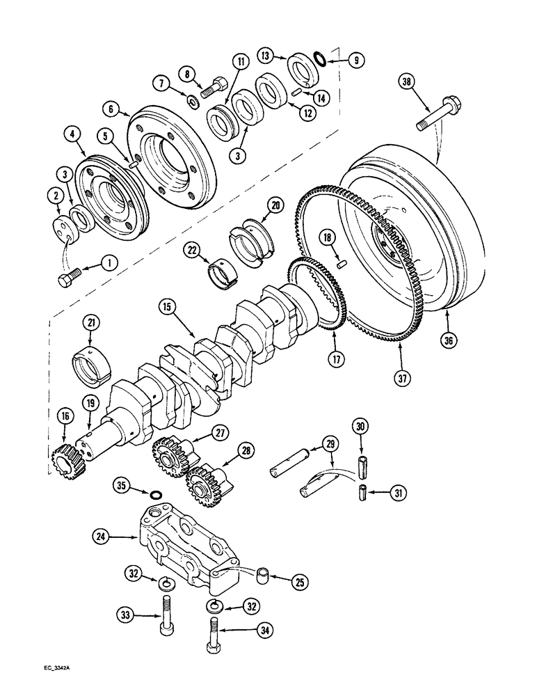 Схема запчастей Case IH 4240 - (2-66) - CRANKSHAFT, CRANKSHAFT BALANCER, FLYWHEEL (02) - ENGINE