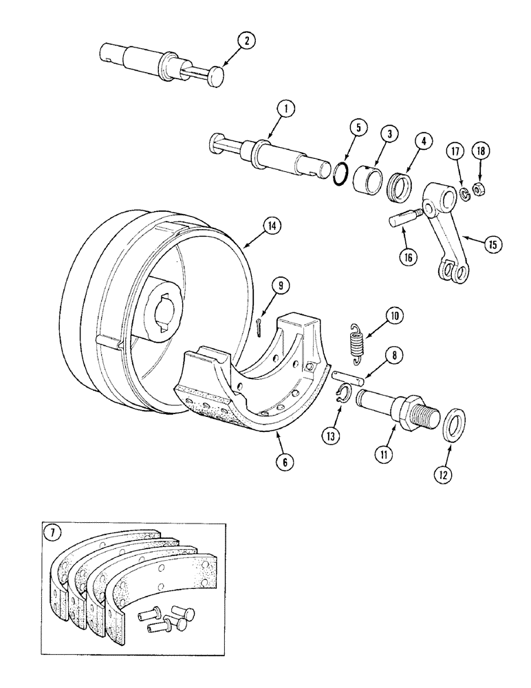 Схема запчастей Case IH 1394 - (7-282) - BRAKE SHOES AND DRUMS, TRACTORS WITHOUT CAB (07) - BRAKES