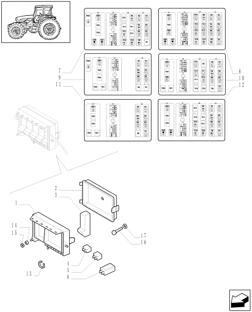 Схема запчастей Case IH JX1080U - (1.75.4/ A[01A]) - FUSEBOX - D5184 (06) - ELECTRICAL SYSTEMS