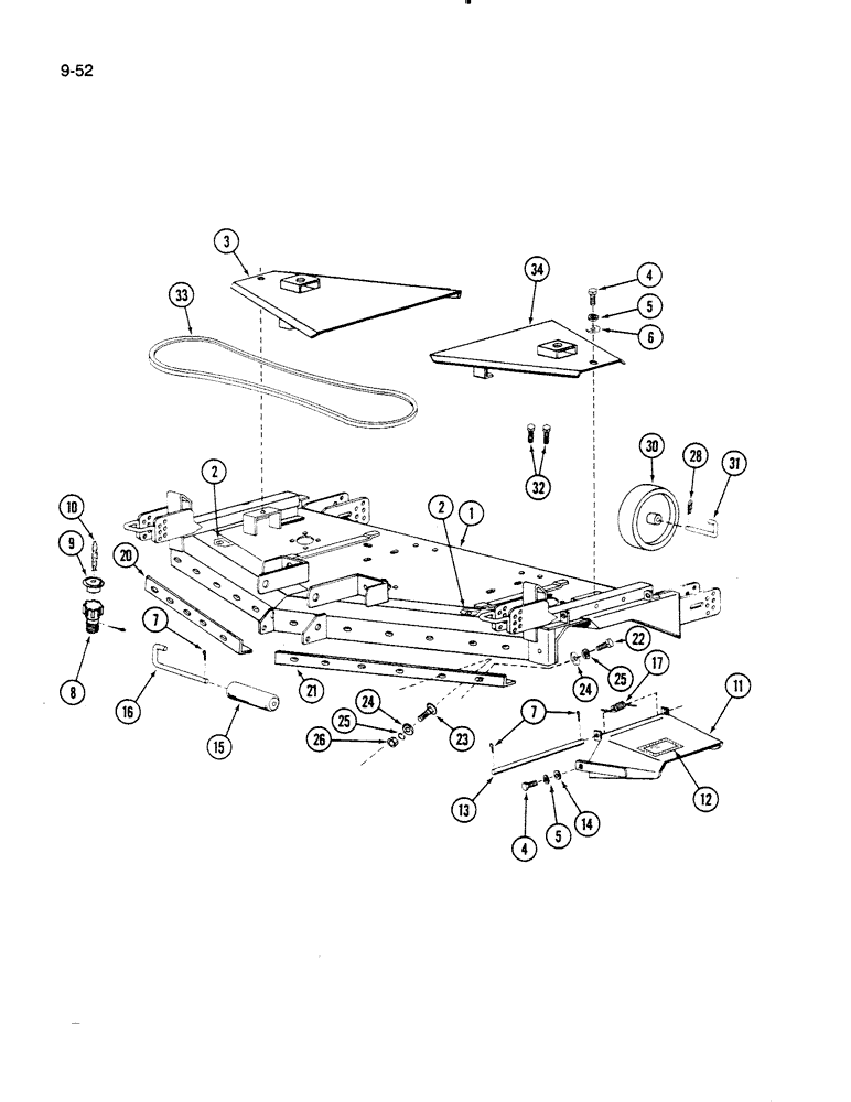 Схема запчастей Case IH 72RS - (9-052) - MOWER DECK AND REAR WHEELS (03) - CHASSIS/MOUNTED EQUIPMENT