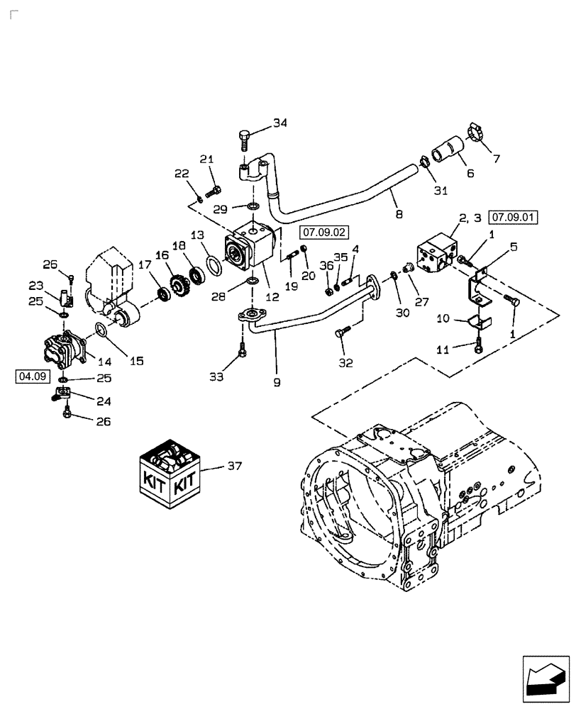 Схема запчастей Case IH DX45 - (07.09) - HYD OIL PUMP & PIPING, POWER STEERING PUMP (07) - HYDRAULIC SYSTEM