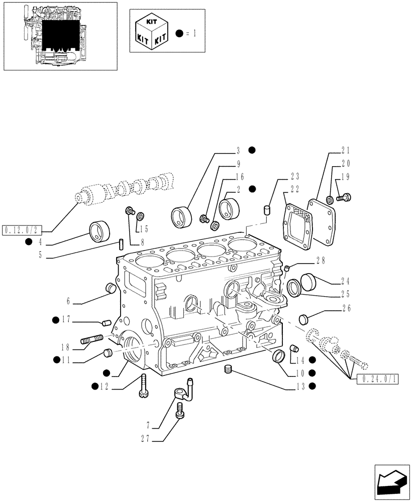 Схема запчастей Case IH JX90 - (0.04.0/03) - CRANKCASE (01) - ENGINE