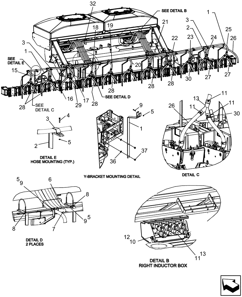 Схема запчастей Case IH 1240 - (80.150.09) - BULK FILL - LAYOUT, AIR HOSES TO ROW UNITS, 12/23 ROW (80) - CROP STORAGE/UNLOADING