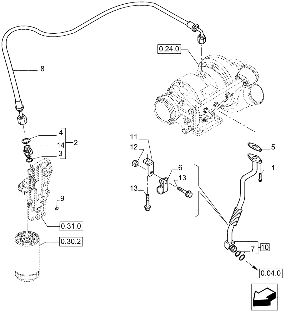 Схема запчастей Case IH P170 - (0.30.5[01]) - PIPING - ENGINE OIL (02) - ENGINE