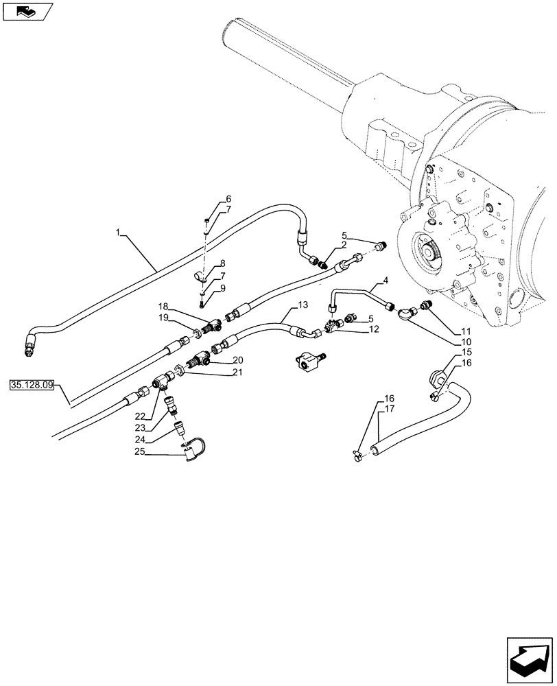 Схема запчастей Case IH STEIGER 350 - (35.128.07) - 315 / 425 SERIES AXLE LUBE, FRONT W/DIFF. LOCK -HOSE & FITTINGS, HOMOLOGATION (35) - HYDRAULIC SYSTEMS